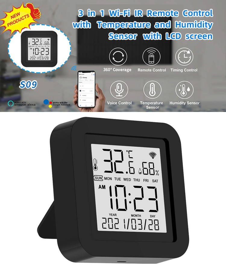 WiFi Temperature and Humidity Sensor TUYA APP Universal Controller Smart IR Blaster WiFi Remote Control with LCD Display